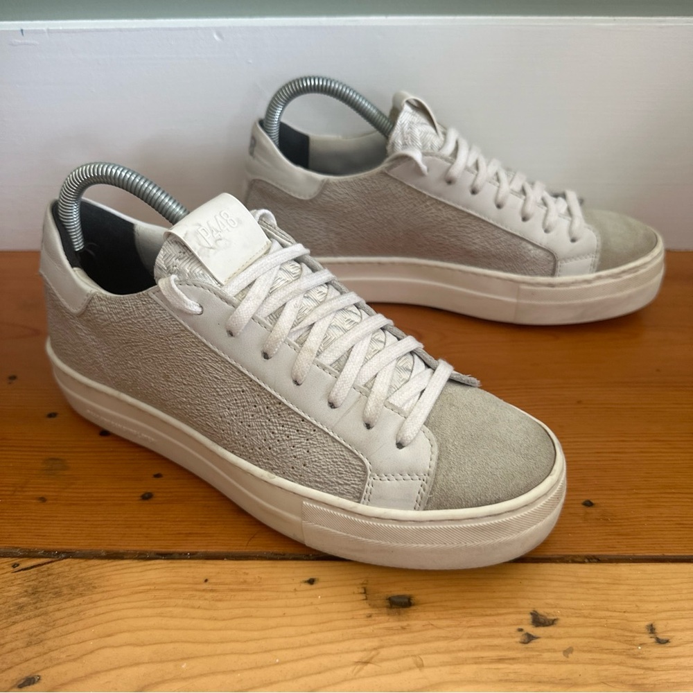 P448 Thea Platform Women Size 39 US 8.5-9 White Leather Sneakers Shoes Silver